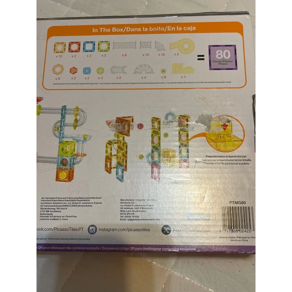 PicassoTiles 80 Piece Travel‎ Size Magnetic Marble Run With Launcher PTMG80